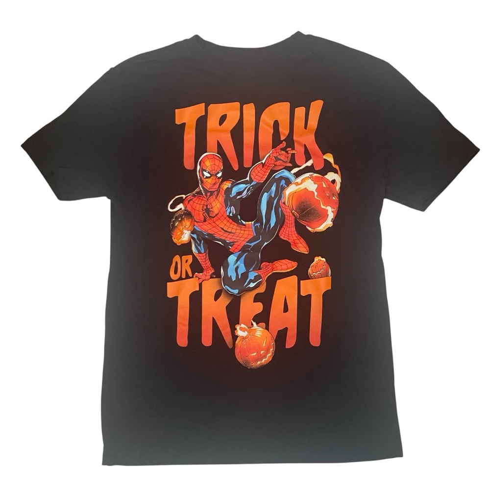 ☀️Marvel Black Graphic Trick or Treat Halloween Spider-Man T-Shirt Boys Large
